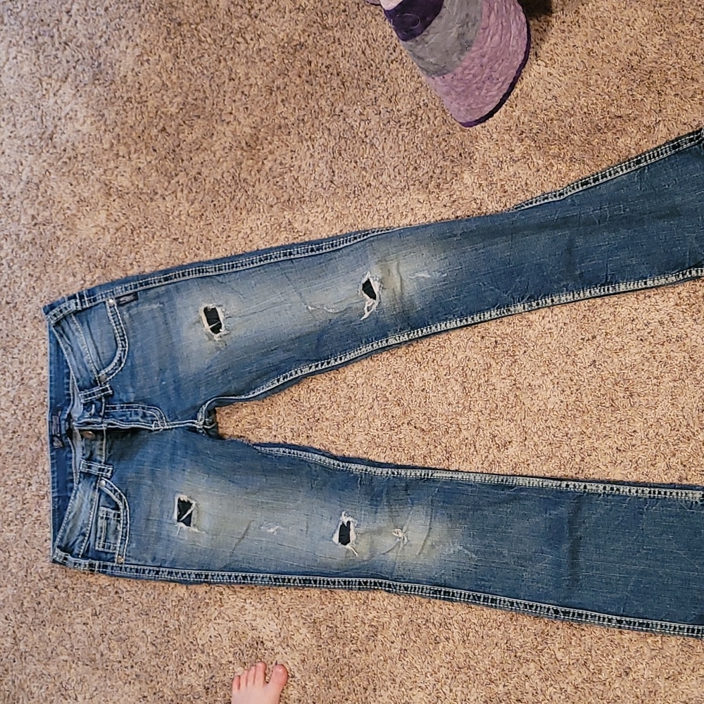 Womens buckle silver jeans